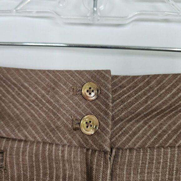 WHITE HOUSE BLACK MARKET Cuffed Chino Pants BROWN w TAN PINSTRIPE size 4 Preppy - Picture 3 of 8